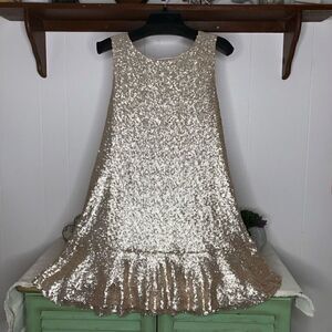 Lost + Wander Womens Haute Sequined Open Back Mini Dress Light Gold Large NWT